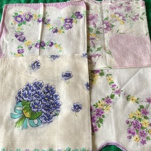 Set of  four ladies vintage floral handkerchieves, wh, purp, & yel.  $18